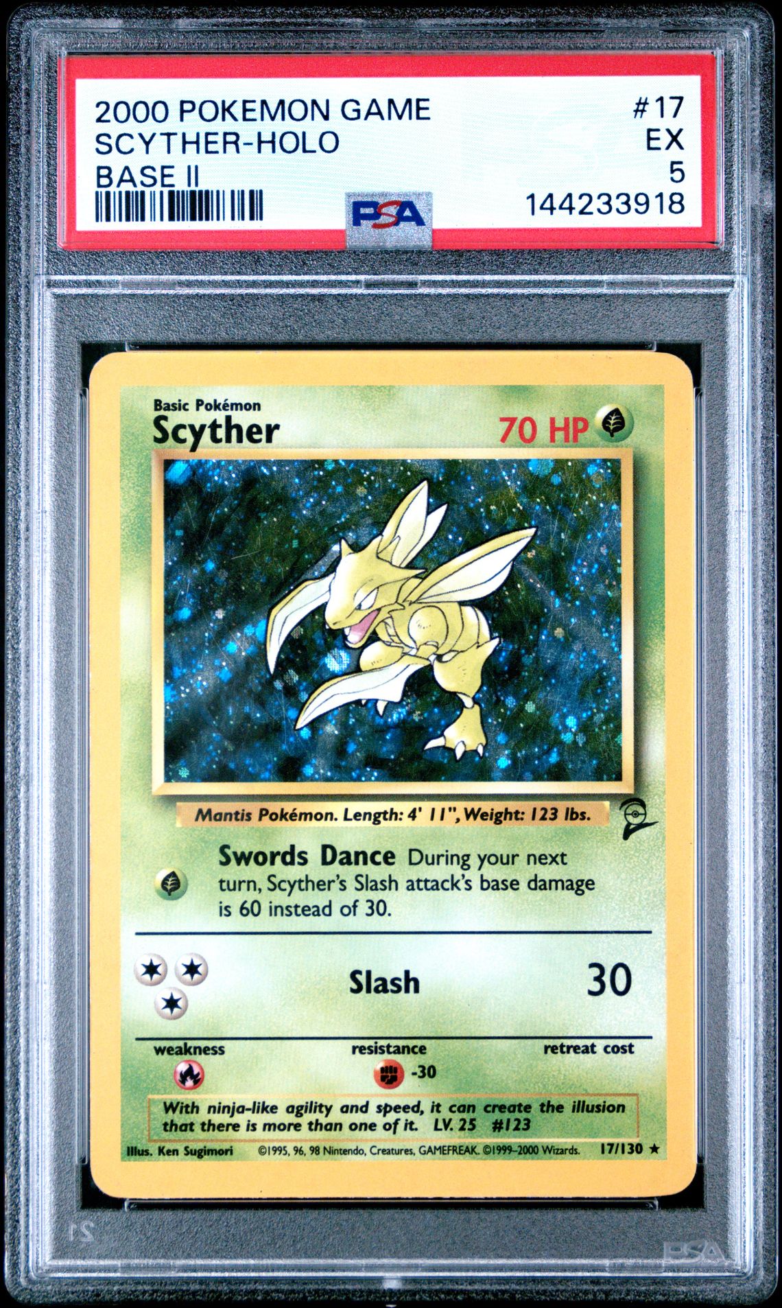 2000 Pokemon Game Base Ii Scyther-Holo #17 (Base Ii) Ex 5 front