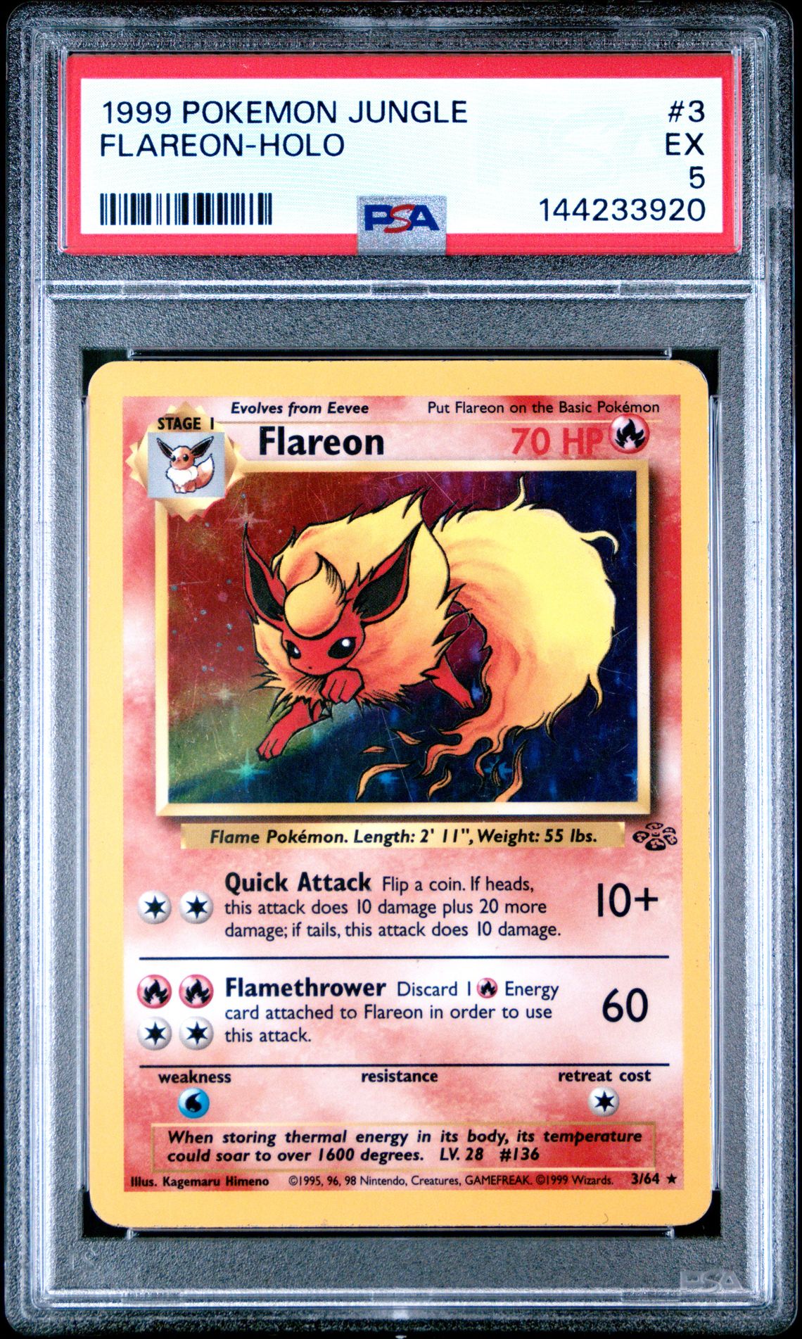 1999 Pokemon Jungle Flareon-Holo #3 Ex 5 front