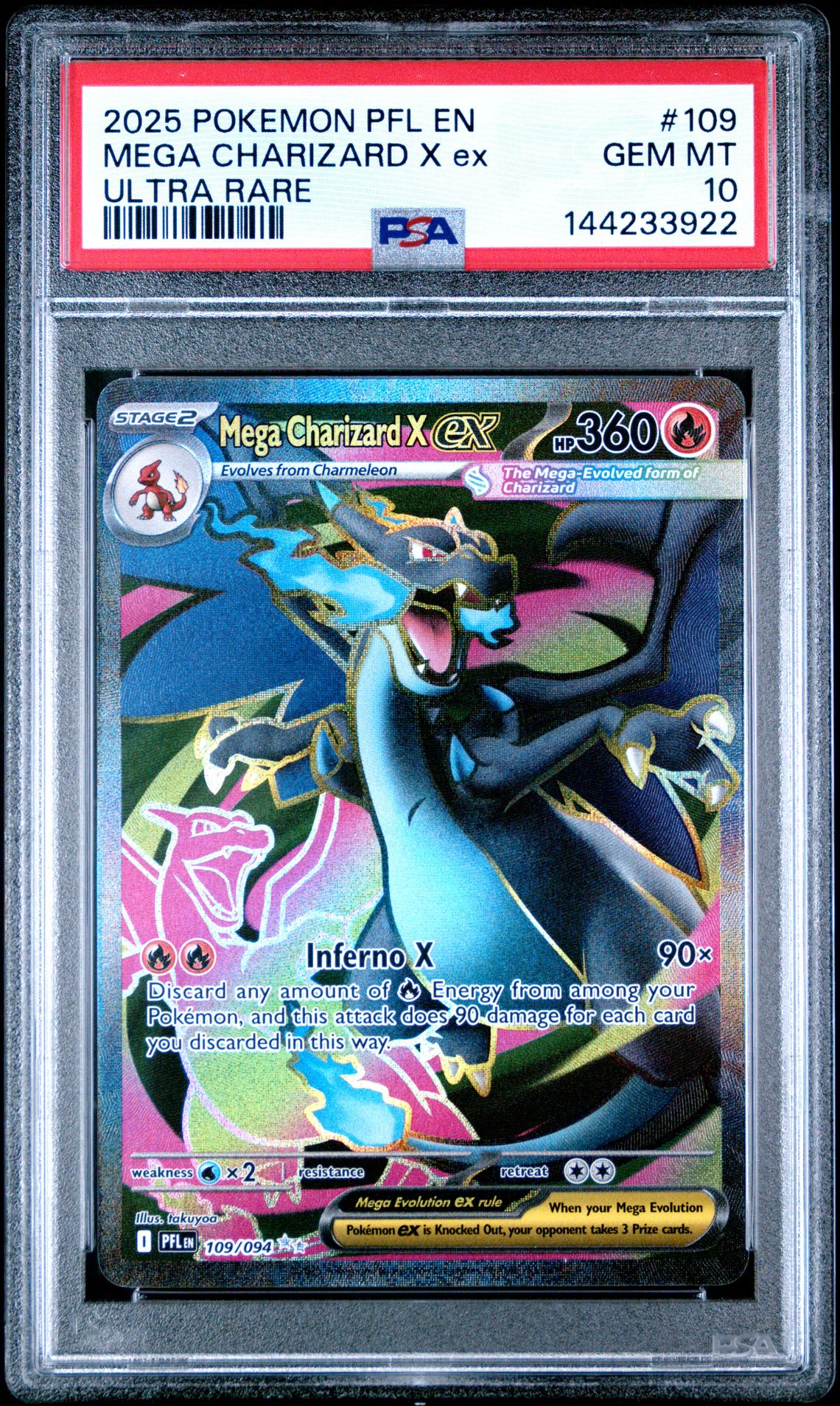 2025 Pokemon Pfl En-Phantasmal Flames Mega Charizard X Ex #109 (Ultra Rare) Gem Mt 10 front view - PSA graded GEM MT 10