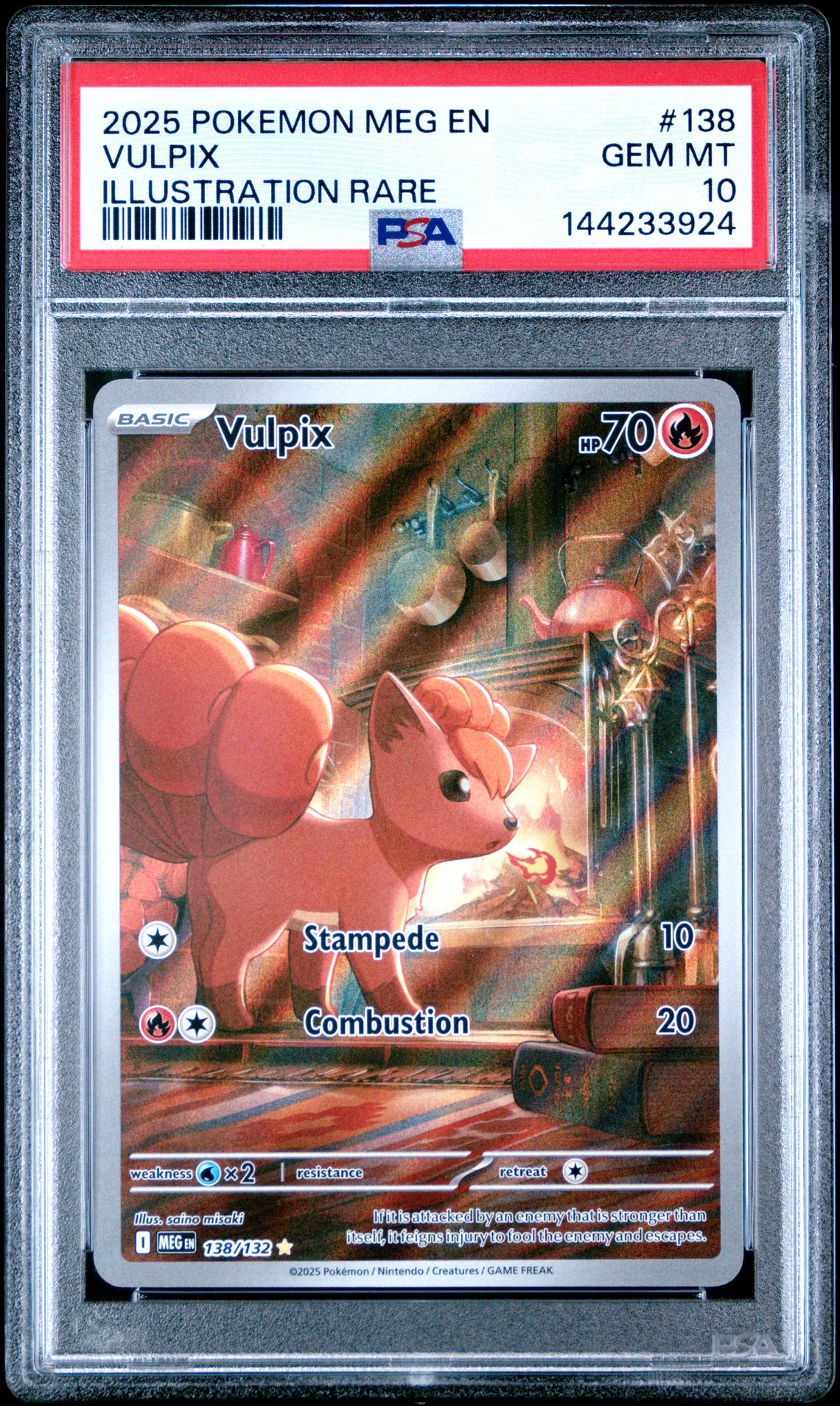 2025 Pokemon Meg En-Mega Evolution Vulpix #138 (Illustration Rare) Gem Mt 10 front view - PSA graded GEM MT 10