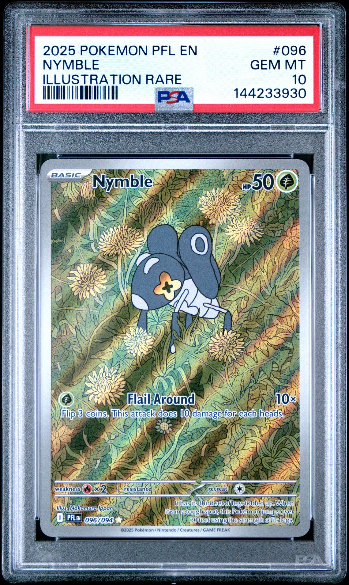 2025 Pokemon Pfl En-Phantasmal Flames Nymble #096 (Illustration Rare) Gem Mt 10 front view - PSA graded GEM MT 10