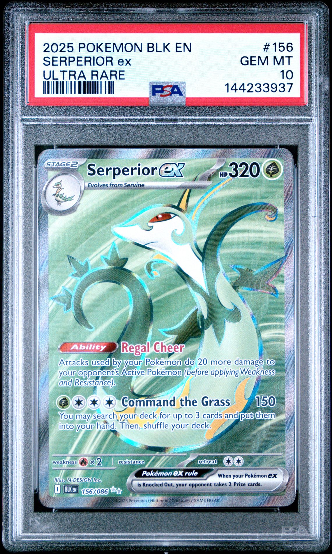 2025 Pokemon Blk En-Black Bolt Serperior Ex #156 (Ultra Rare) Gem Mt 10 front