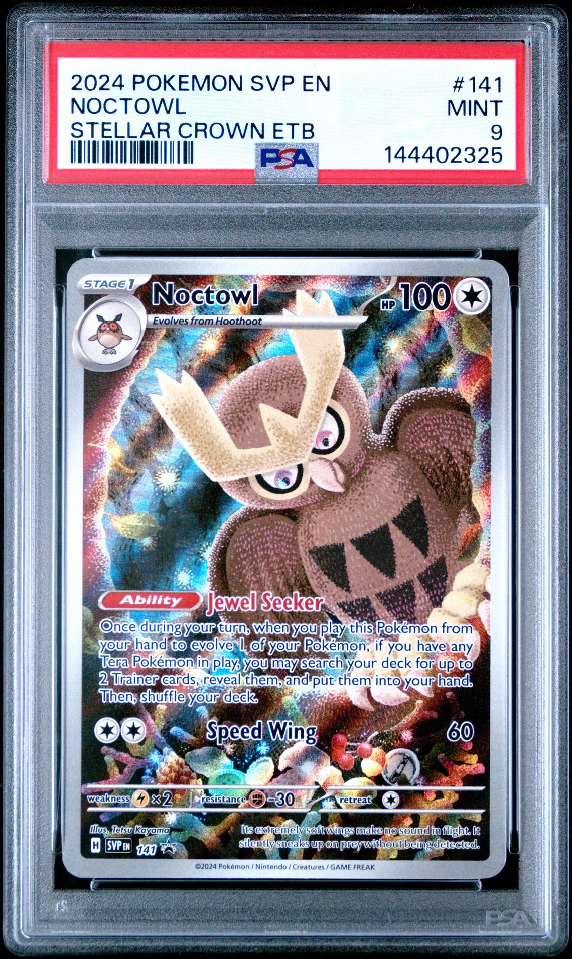 2024 Pokemon Svp En-Sv Black Star Promo Noctowl #141 (Stellar Crown Etb) Mint 9 front