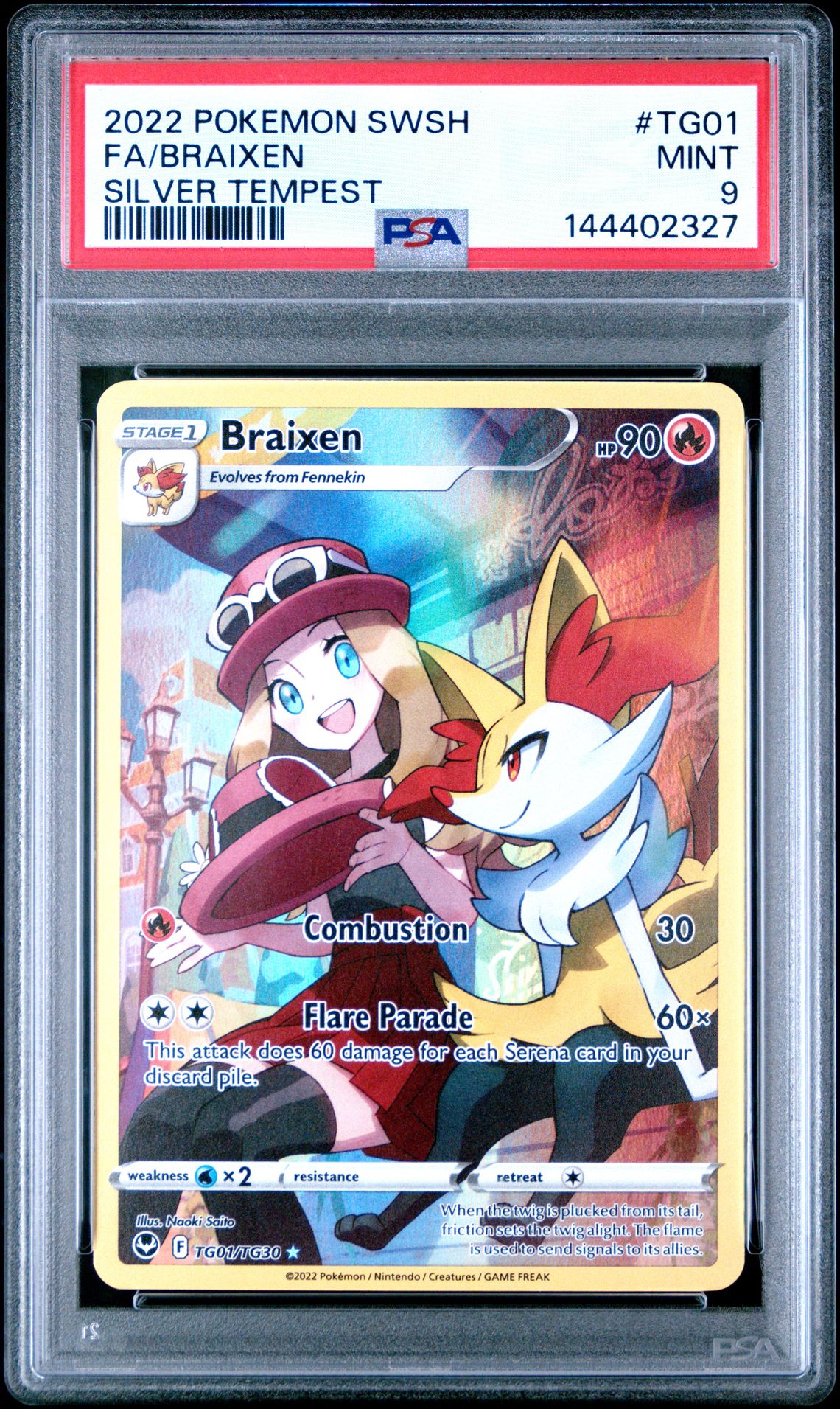 2022 Pokemon Sword & Shield Silver Tempest Fa/Braixen #Tg01 (Silver Tempest) Mint 9 front