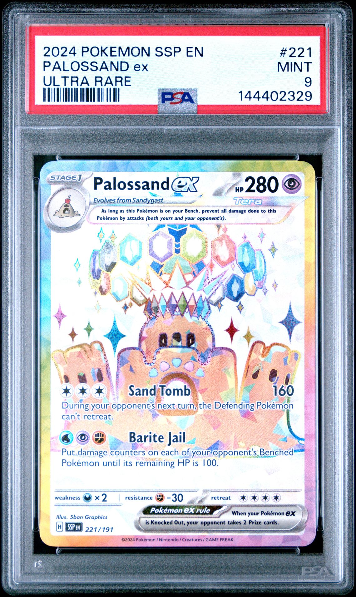 2024 Pokemon Ssp En-Surging Sparks Palossand Ex #221 (Ultra Rare) Mint 9 front