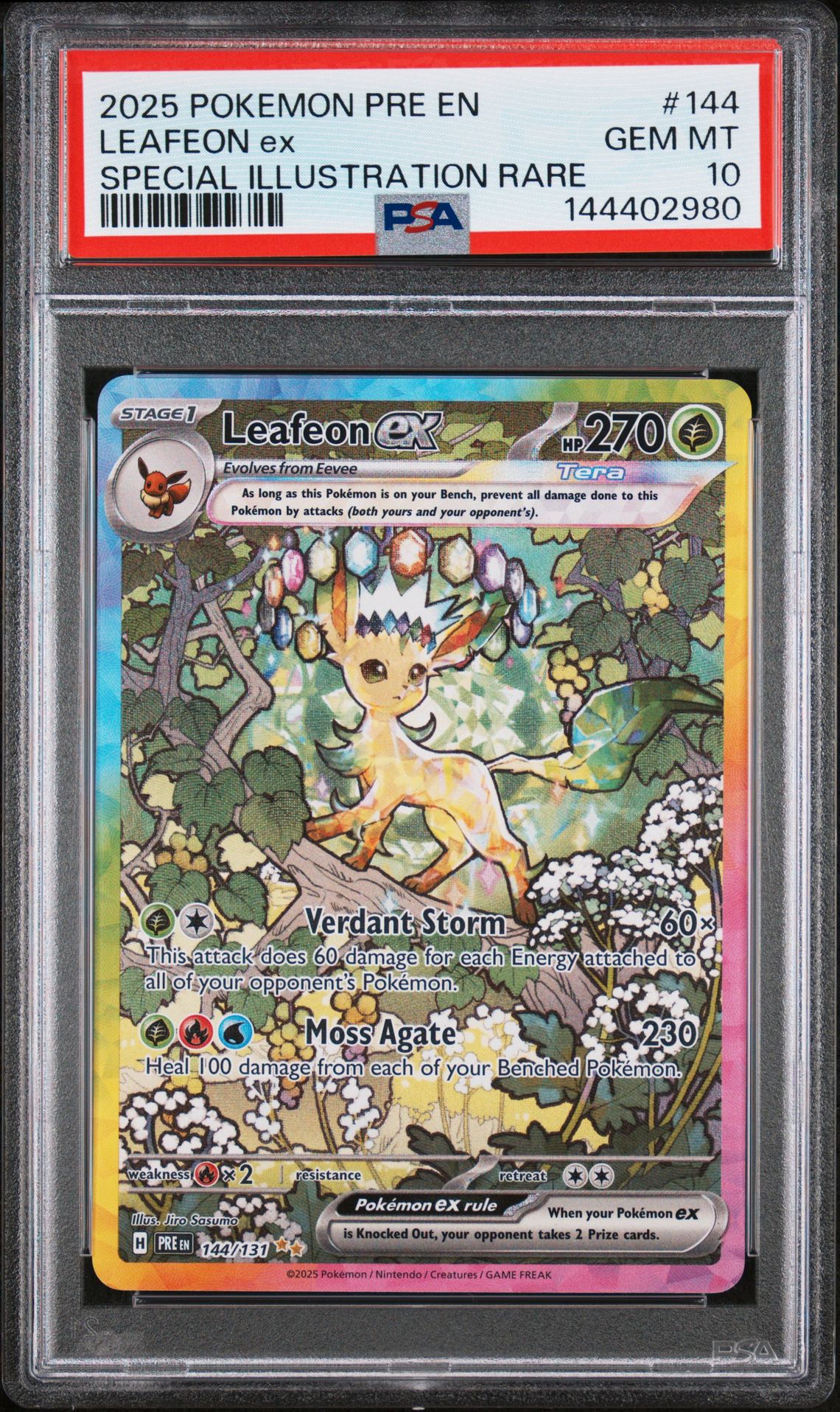 2025 Pokemon Pre En-Prismatic Evolutions Leafeon Ex #144 (Special Illustration Rare) Gem Mt 10 front