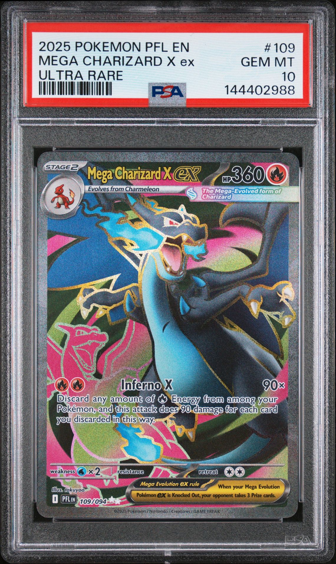 2025 Pokemon Pfl En-Phantasmal Flames Mega Charizard X Ex #109 (Ultra Rare) Gem Mt 10 front