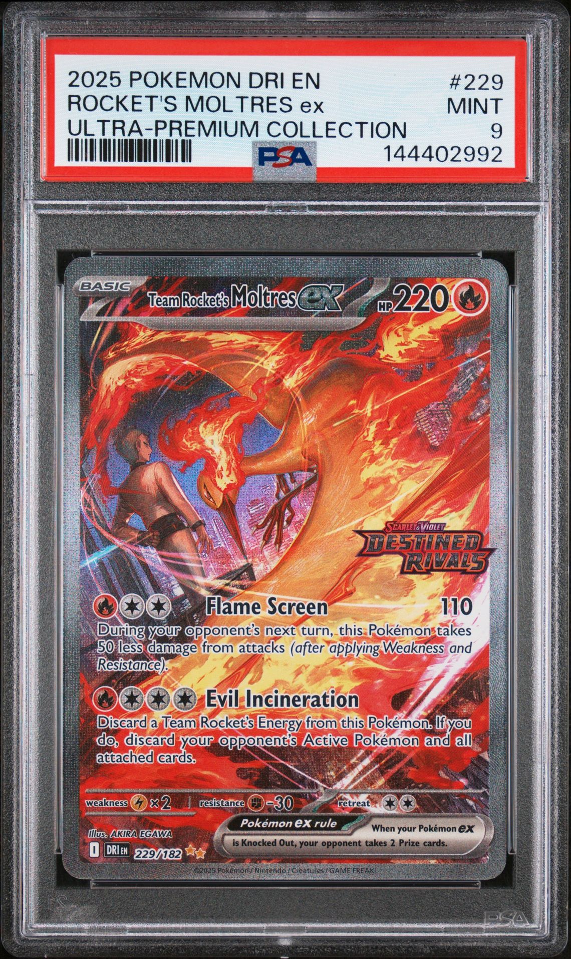 2025 Pokemon Dri En-Destined Rivals Rocket's Moltres Ex #229 (Ultra-Premium Collection) Mint 9 front