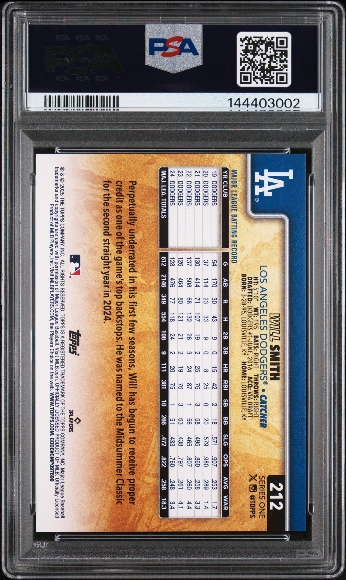 2025 Topps Will Smith #212 (Golden Mirror) Gem Mt 10 back