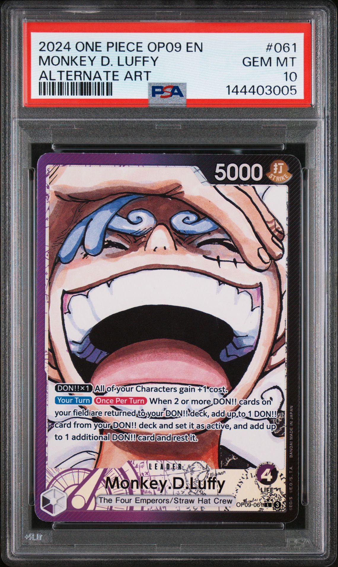 2024 One Piece Op09-Emperors In The New World Monkey D. Luffy #061 (Alternate Art) Gem Mt 10 front