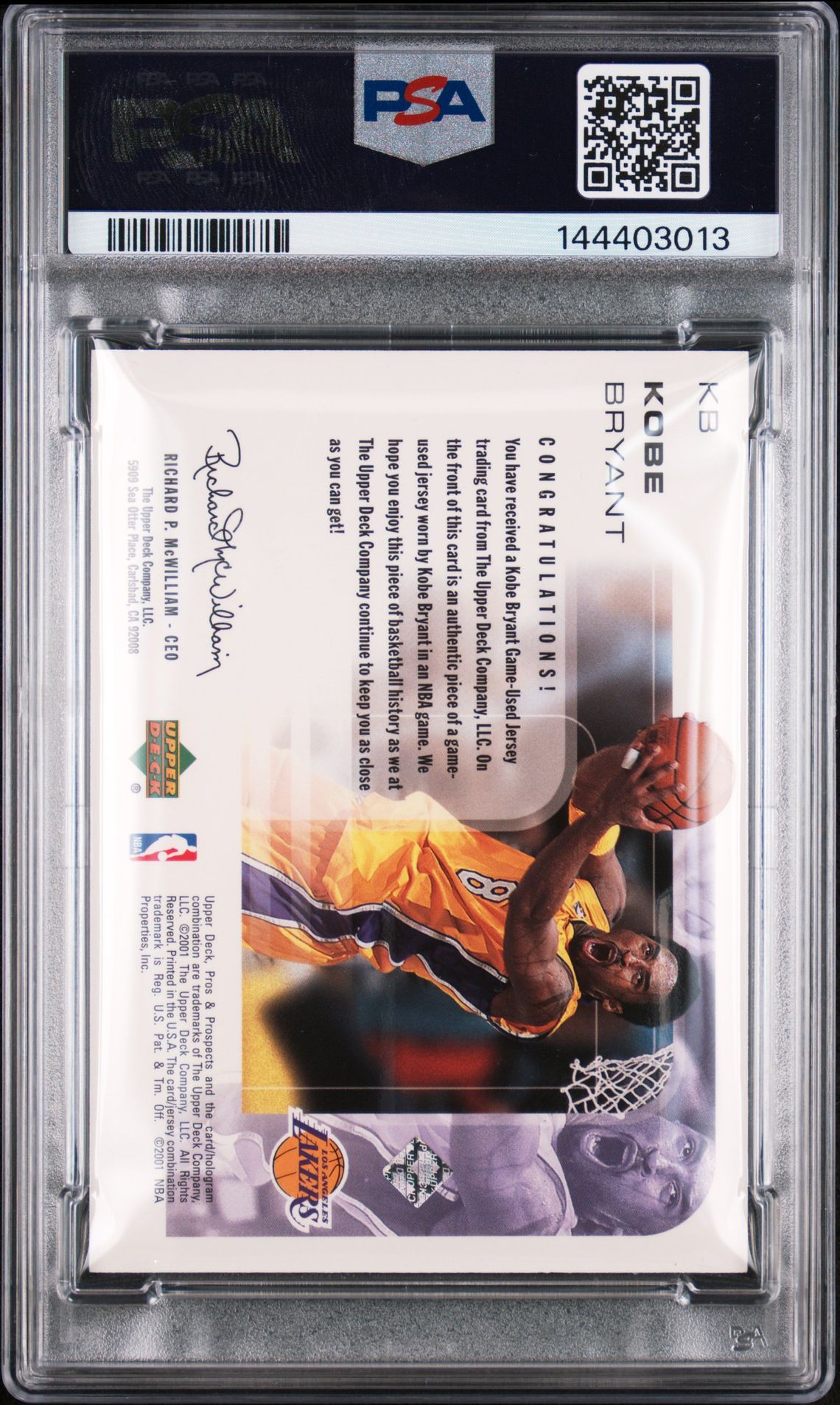 2001 Upper Deck Pros & Prospects Game Jersey Kobe Bryant #Kb (Game Jersey) Nm-Mt 8 back