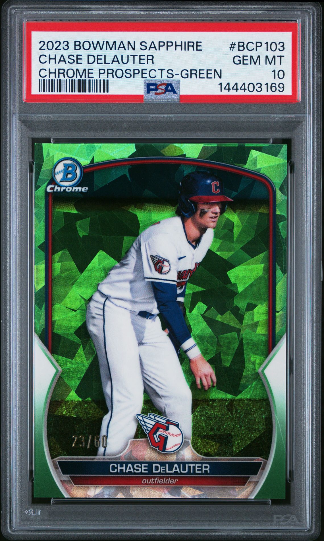 2023 Bowman BOWMAN SAPPHIRE EDITION CHROME PROSPECTS GREEN #BCP103 Chase Delauter front