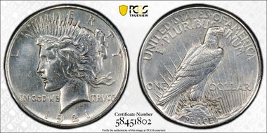 1921 $1 High Relief, Peace N1