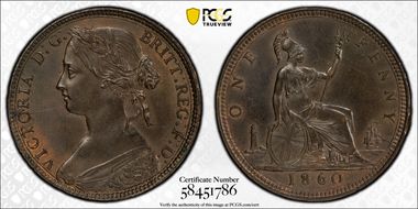 1860 1D S-3954 2/D L.C. WYON LCW(s) TB/TB MS64BN