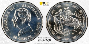 2025 50C Year of the Snake Cu-Ni Envelope Privy MS67