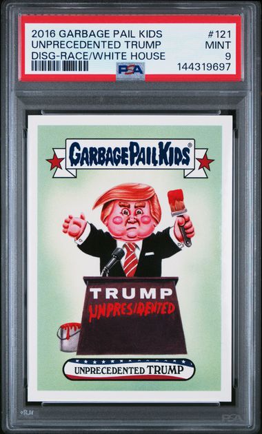 2016 Garbage Pail Kids GARBAGE PAIL KIDS DISG-RACE TO THE WHITE HOUSE RACE/WHITE HOUSE #121 Unprecedented Trump front