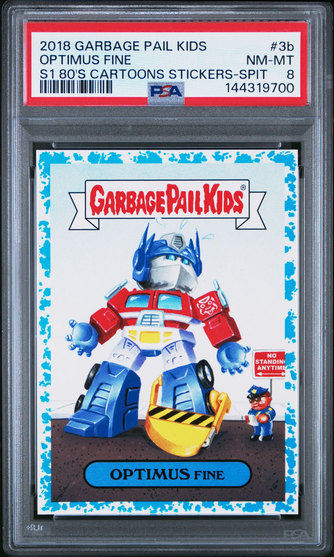 2018 Topps GARBAGE PAIL KIDS SERIES 1 80'S CARTOONS STICKERS S1 80'S CARTOONS STICKERS-SPIT #3B Optimus Fine front