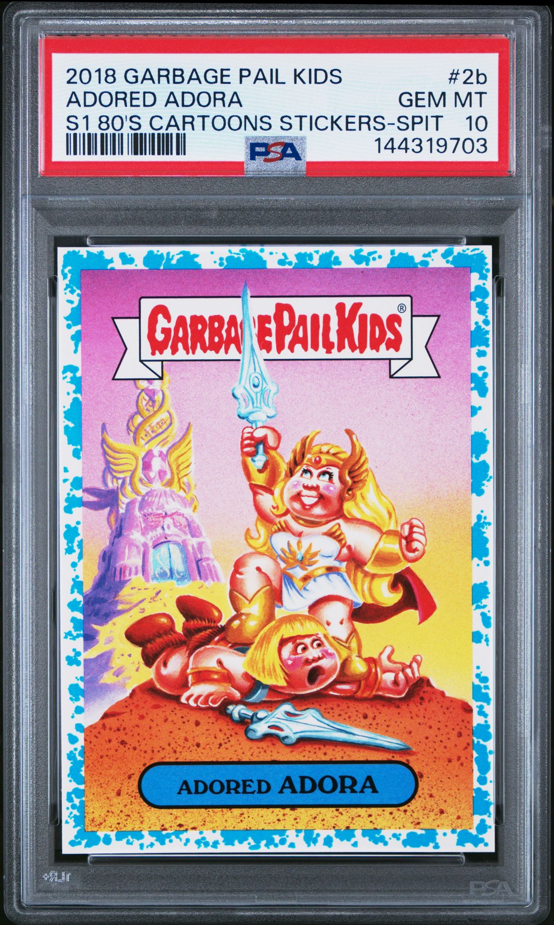 2018 Topps Garbage Pail Kids S1 80'S CARTOONS STICKERS-SPIT #2B Adored Adora front