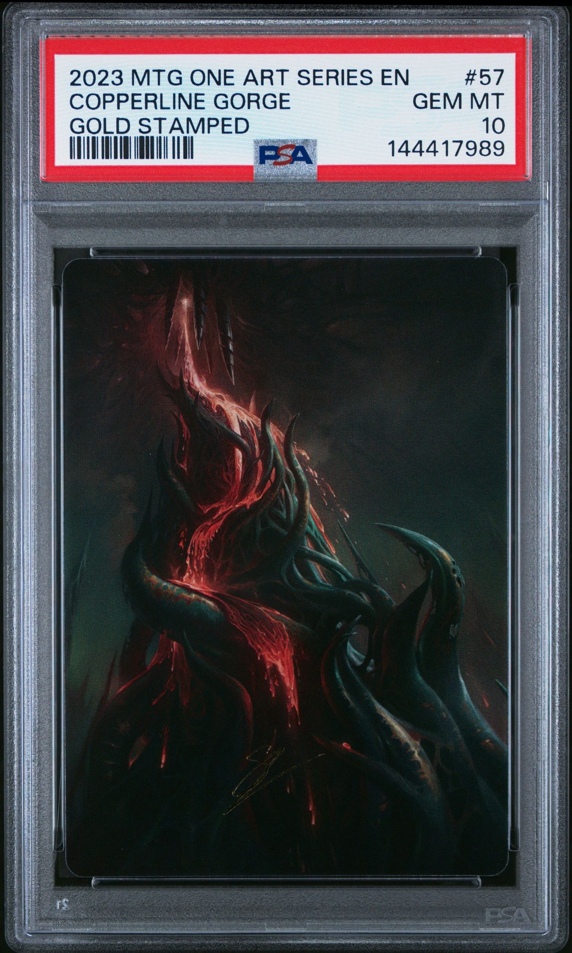 2023 MTG MAGIC THE GATHERING PHYREXIA: ALL WILL BE ONE ART SERIES GOLD STAMPED #57 Copperline Gorge front