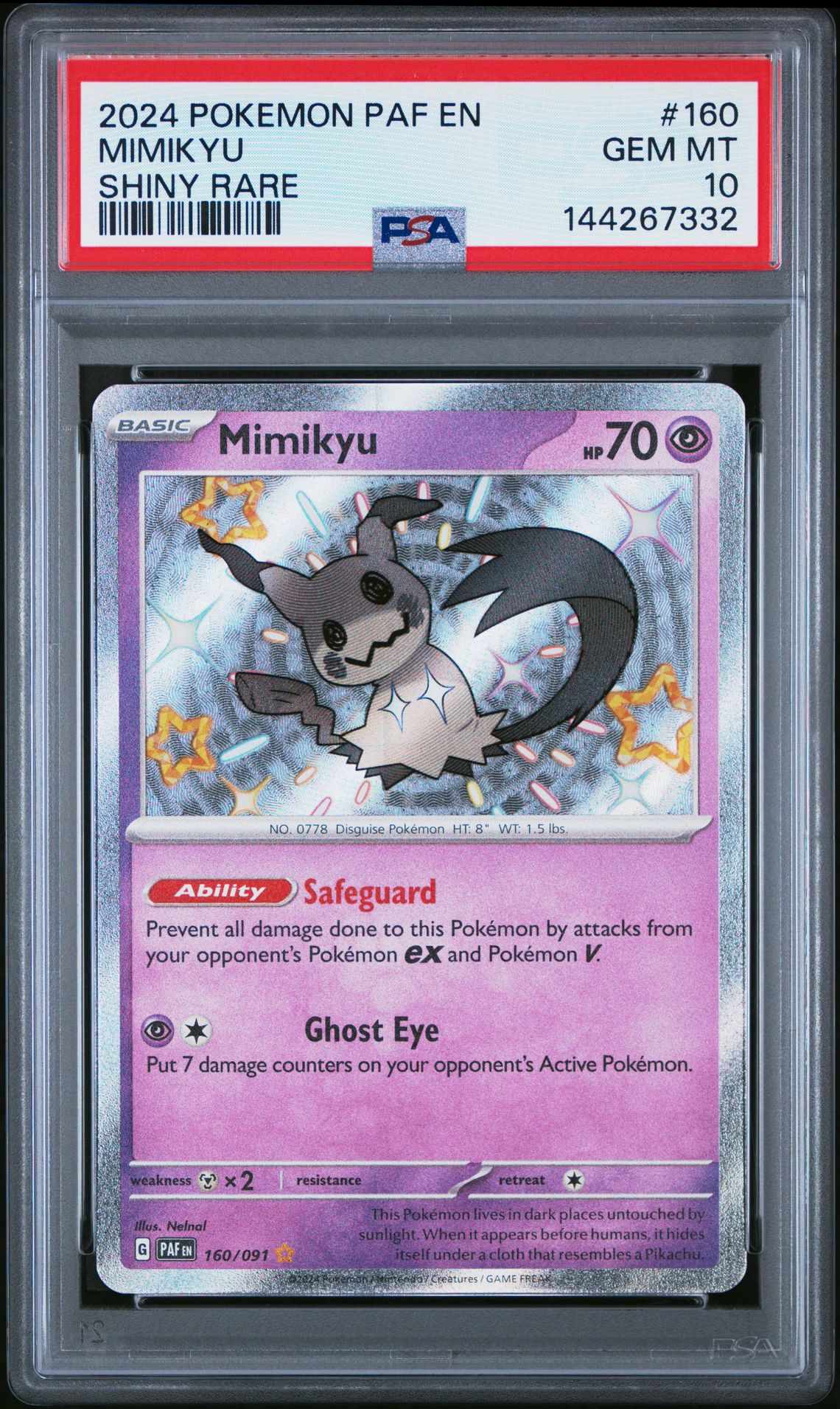 2024 Pokemon Paldean Fates Shiny Rare SHINY RARE #160 Mimikyu front