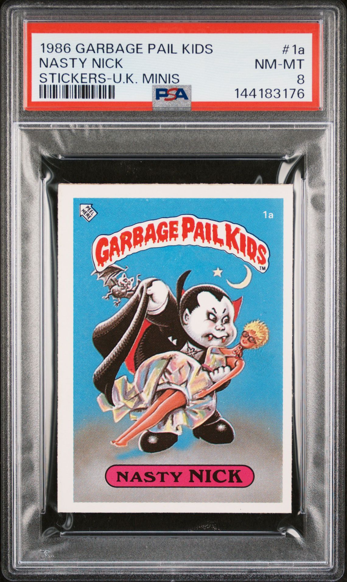 1986 Topps GARBAGE PAIL KIDS STICKERS-U.K. MINIS #1A Nasty Nick front