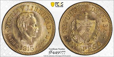 1915 Peso KM-16  Au MS67+