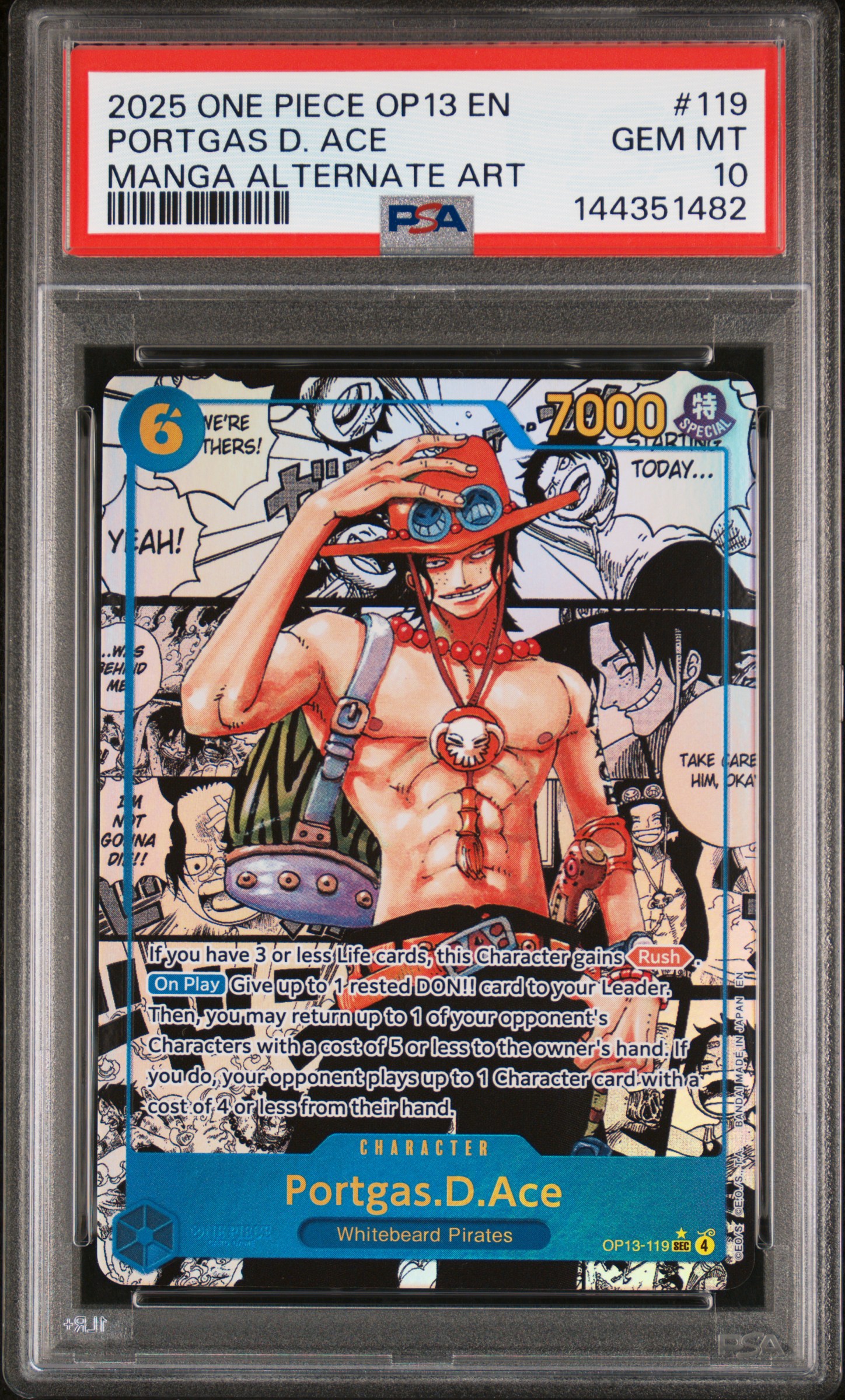 OP13-119 エース コミパラ Portgas D. Ace Manga PSA 10 Ace OP13-119 Manga Alt Art Carrying on His Will ONE PIECE