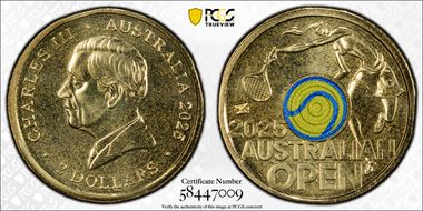 2025 $2 Women’s Australian Open Yellow Envelope Privy Colorized MS69