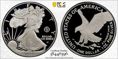 2025-S $1 Silver Eagle w/ U.S. Navy Privy 250th Anniversary PR69DCAM