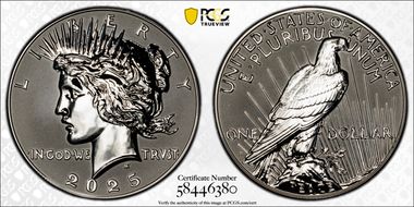 2025-S $1 Peace Dollar Rev PR Two-Coin Reverse Proof Set PR70
