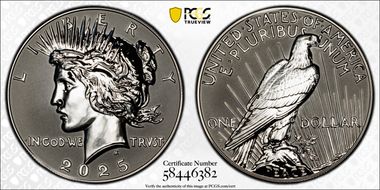 2025-S $1 Peace Dollar Rev PR Two-Coin Reverse Proof Set PR69