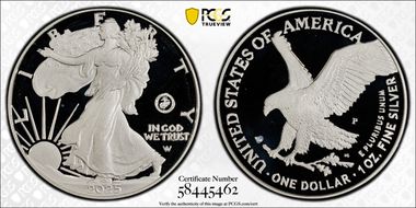 2025-P $1 Silver Eagle w/ US Marine Corps Privy 250th Anniversary First Strike PR69DCAM