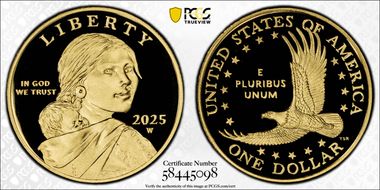 2025-W SAC$1 25th Anniversary .9999 Au PR70DCAM