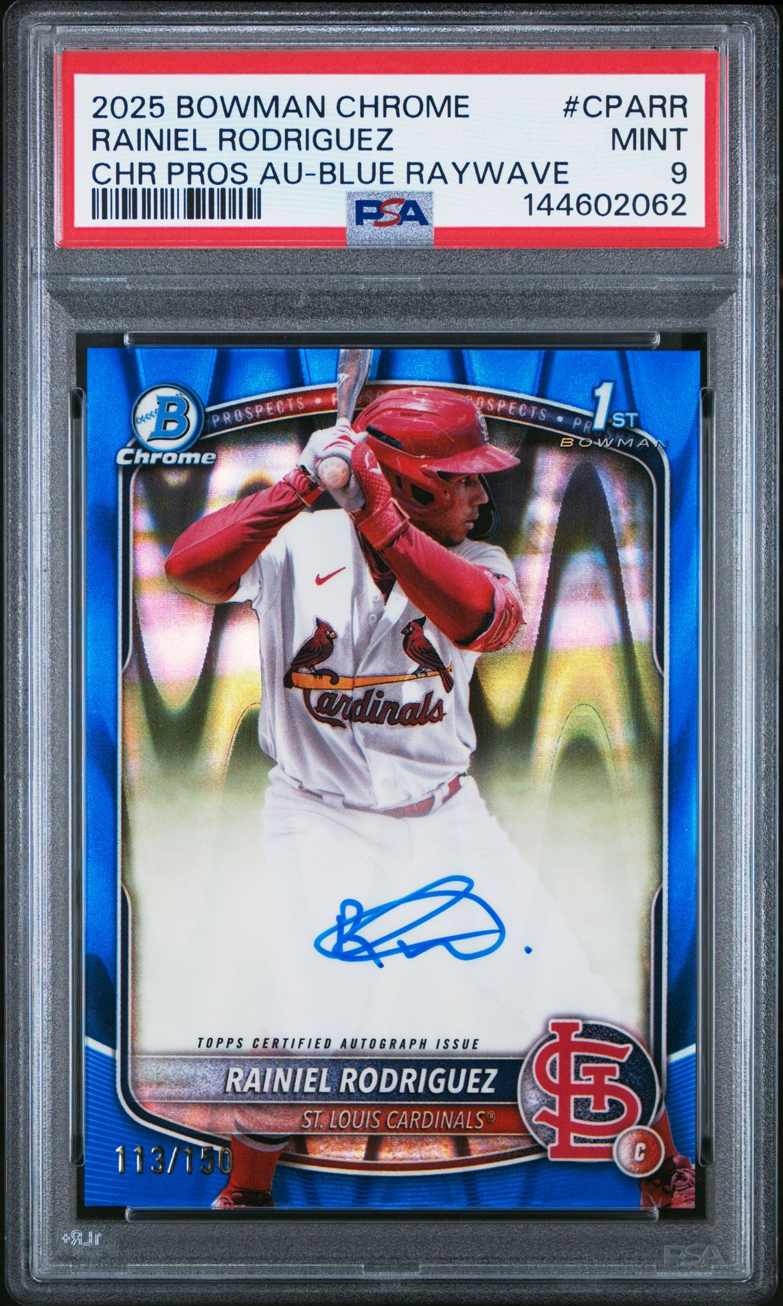 2025 Bowman BOWMAN CHROME PROSPECT AUTOGRAPHS CHR PROS AU-BLUE RAYWAVE #CPARR Rainiel Rodriguez front