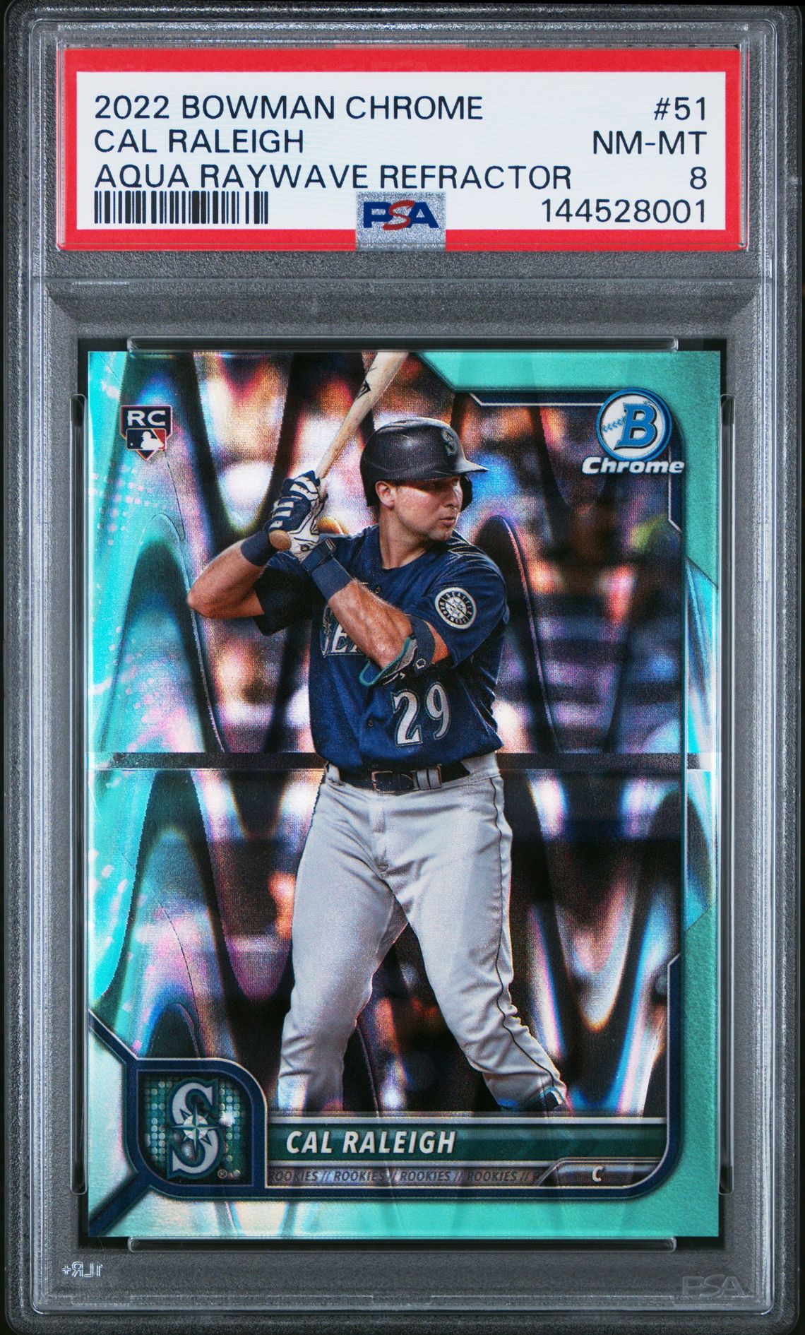 2022 Bowman BOWMAN CHROME AQUA RAYWAVE REFRACTOR #51 Cal Raleigh front