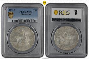 1875-S T$1 Chopmarked AU53