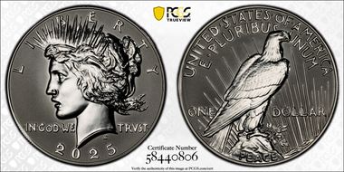 2025-S $1 Peace Dollar Rev PR Two-Coin Reverse Proof Set First Strike PR70