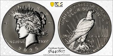 2025-S $1 Peace Dollar Rev PR Two-Coin Reverse Proof Set First Strike PR69