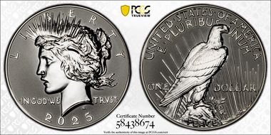 2025-S $1 Peace Dollar Rev PR Two-Coin Reverse Proof Set First Strike PR70