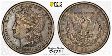 1891-CC $1 VAM 3, Spitting Eagle XF40