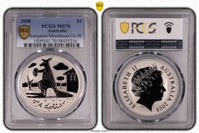2008 $1 Kangaroo Mombassa Cu-Ni MS70