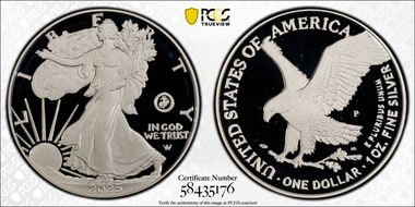 2025-P $1 Silver Eagle w/ US Marine Corps Privy 250th Anniversary First Strike PR69DCAM