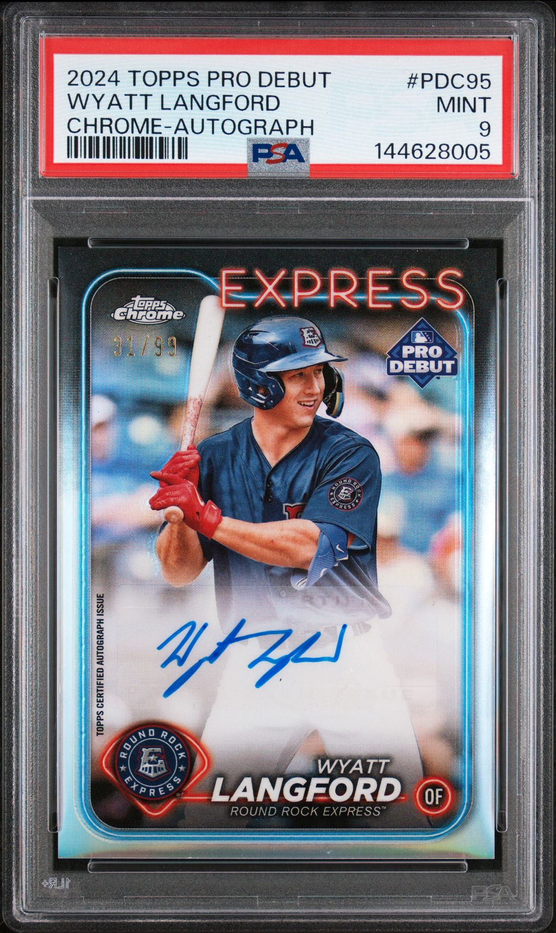 2024 Topps Pro Debut Wyatt Langford #Pdc95 (Chrome-Autograph) Mint 9 front