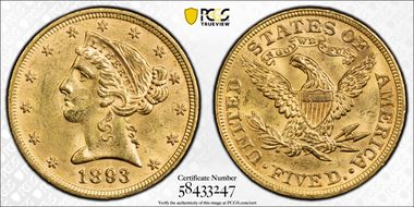 1893 $5 MS62