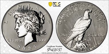 2025-S $1 Peace Dollar Rev PR Two-Coin Reverse Proof Set PR70