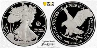 2025-P $1 Silver Eagle w/ US Marine Corps Privy 250th Anniversary PR69DCAM