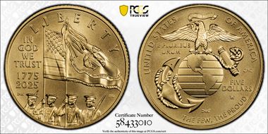 2025-W $5 USMC - 250th Anniversary MS70