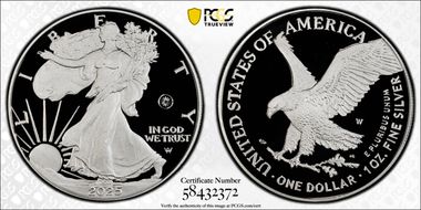 2025-W $1 Silver Eagle w/ Laser Privy First Strike PR70DCAM