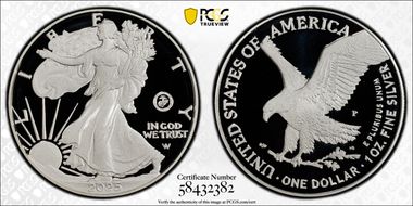 2025-P $1 Silver Eagle w/ US Marine Corps Privy 250th Anniversary First Strike PR70DCAM