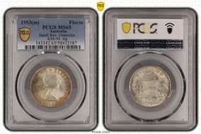1953(m) Florin Small Rev. Denticles KM-54  Ag MS65